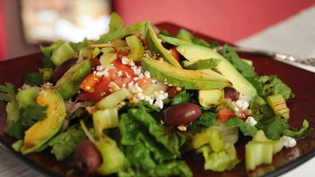 Fresh green salad with avocado