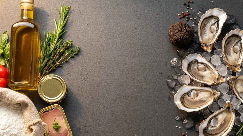 Olive oil, oysters, herbs and imported pantry goods for Noche Buena