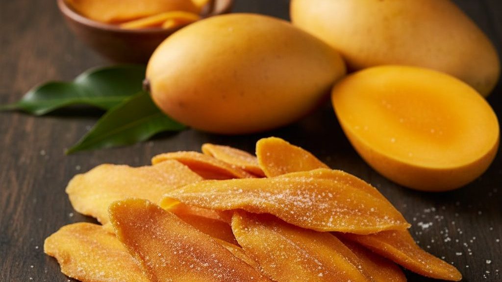 Ripe Philippine mangoes, fresh and dried